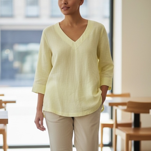 Tyler Boe Tops - Tyler Boe Lime Yellow Linen Tunic Top L XL
